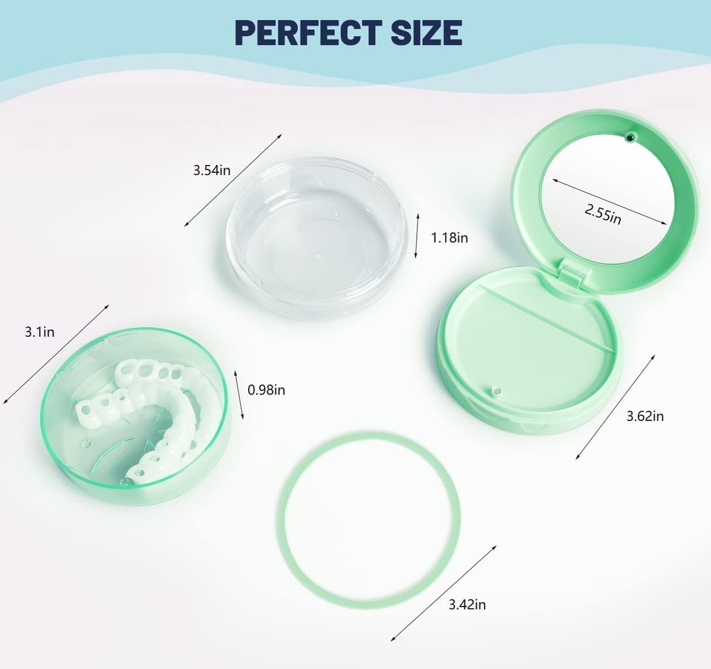 Uouovo Denture case Retainer Case, Leak Proof Cup, Bath Green
