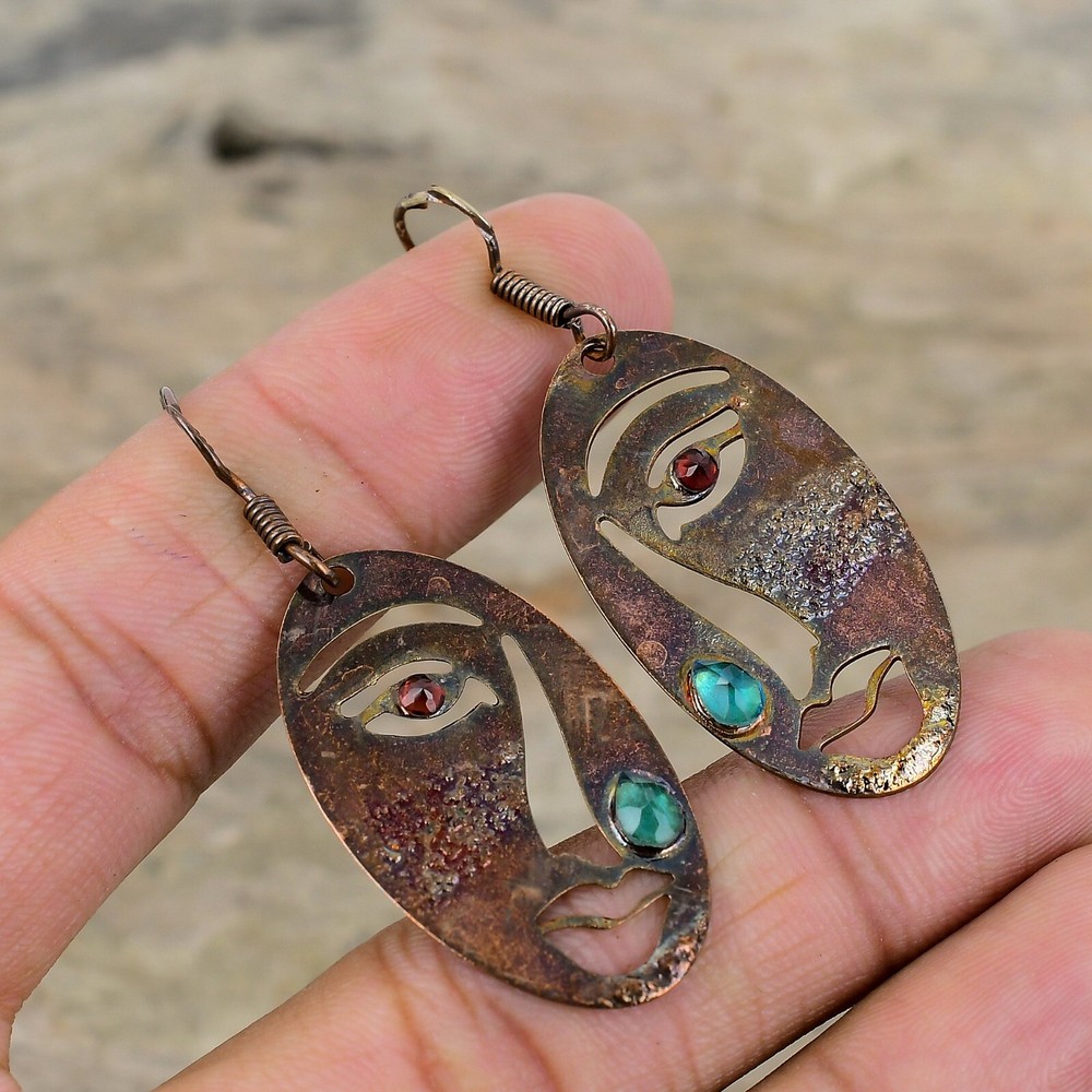 Chrome Diopside Electroformed Drop/Dangle Earrings Handcrafted Copper Gift 2.17"