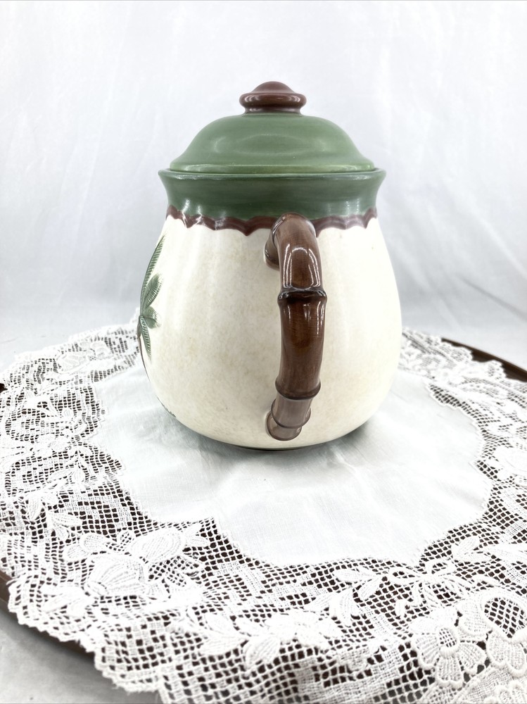 Vigor Palm Tree￼ Ceramic Teapot Bamboo Look Handle