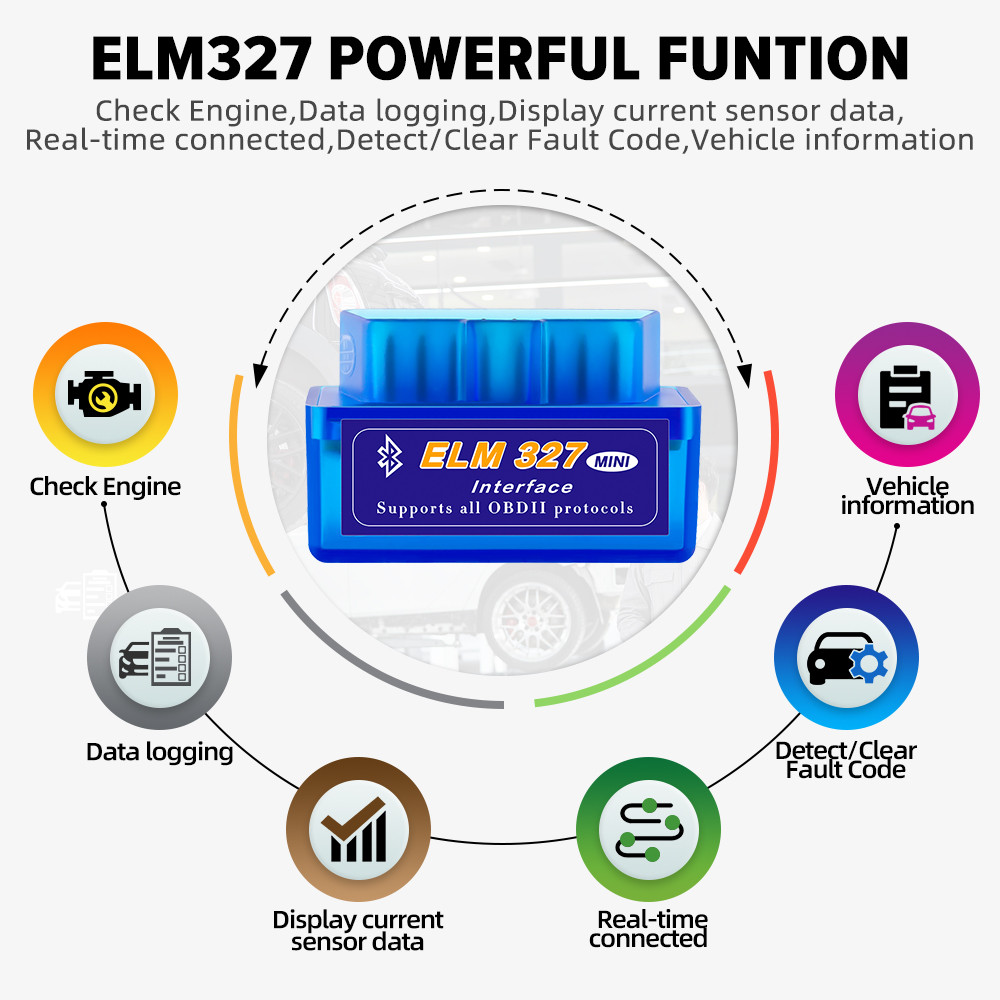 ELM327 OBD2 Code Reader Bluetooth Auto Interface Adapter Diagnostic Scanner Tool