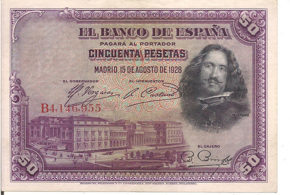 SPAIN, 50 PESETAS, P#75, 1928