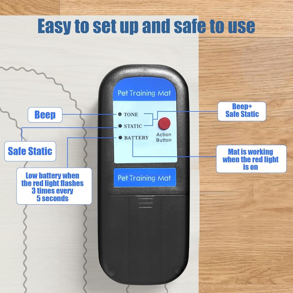 Pet Training Deterrent Mat for Cats & Small Dogs - Safe Static & Tone Modes