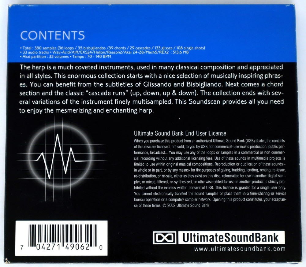 USB Soundscan V2 62 Complete Harp Akai Sample/Sound Library/Sampling 2 CD