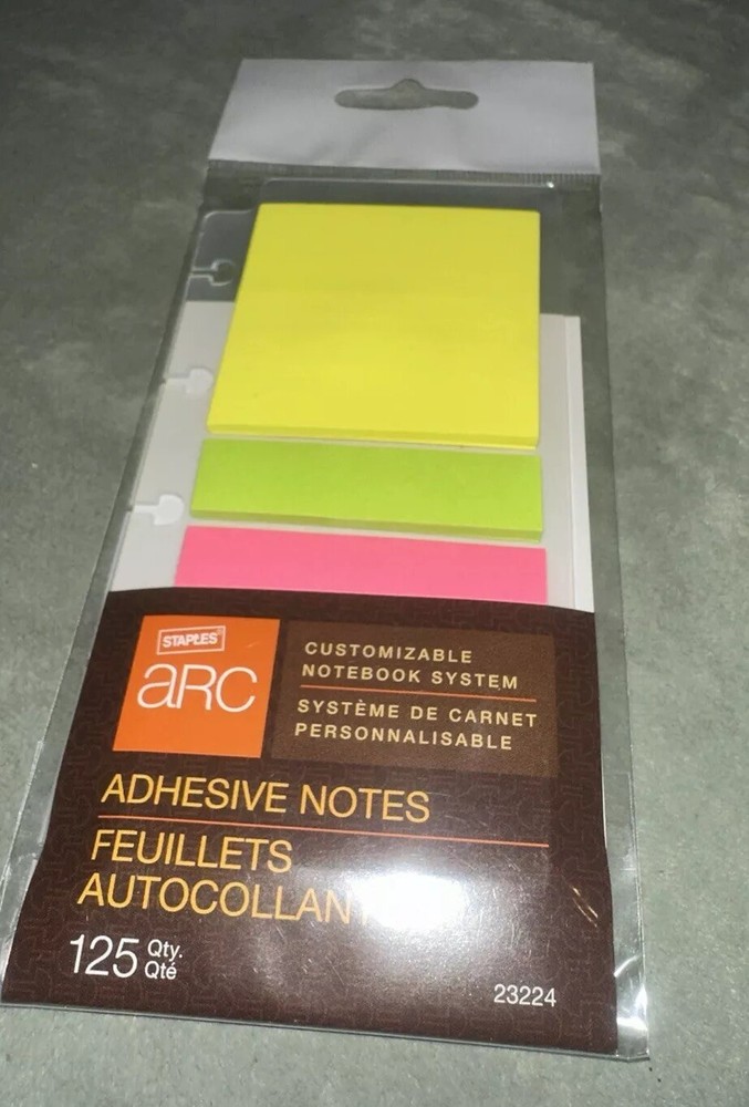 Staples Arc Adhesive Sticky Notes Customizable Notebook System 125 Pcs 2.5x5.5”