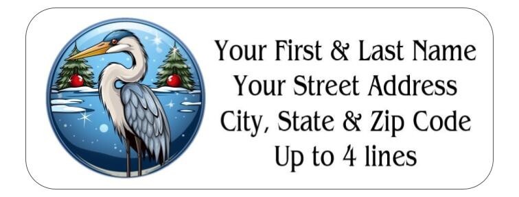 150 Blue Heron Bird Christmas Tree Mailing Return Address Labels Personalized