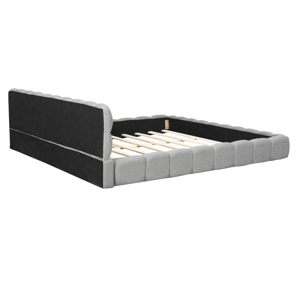 King Upholstered Platform Bed w/ Solid Wood Frame, Gray Linen, 2000lbs Support