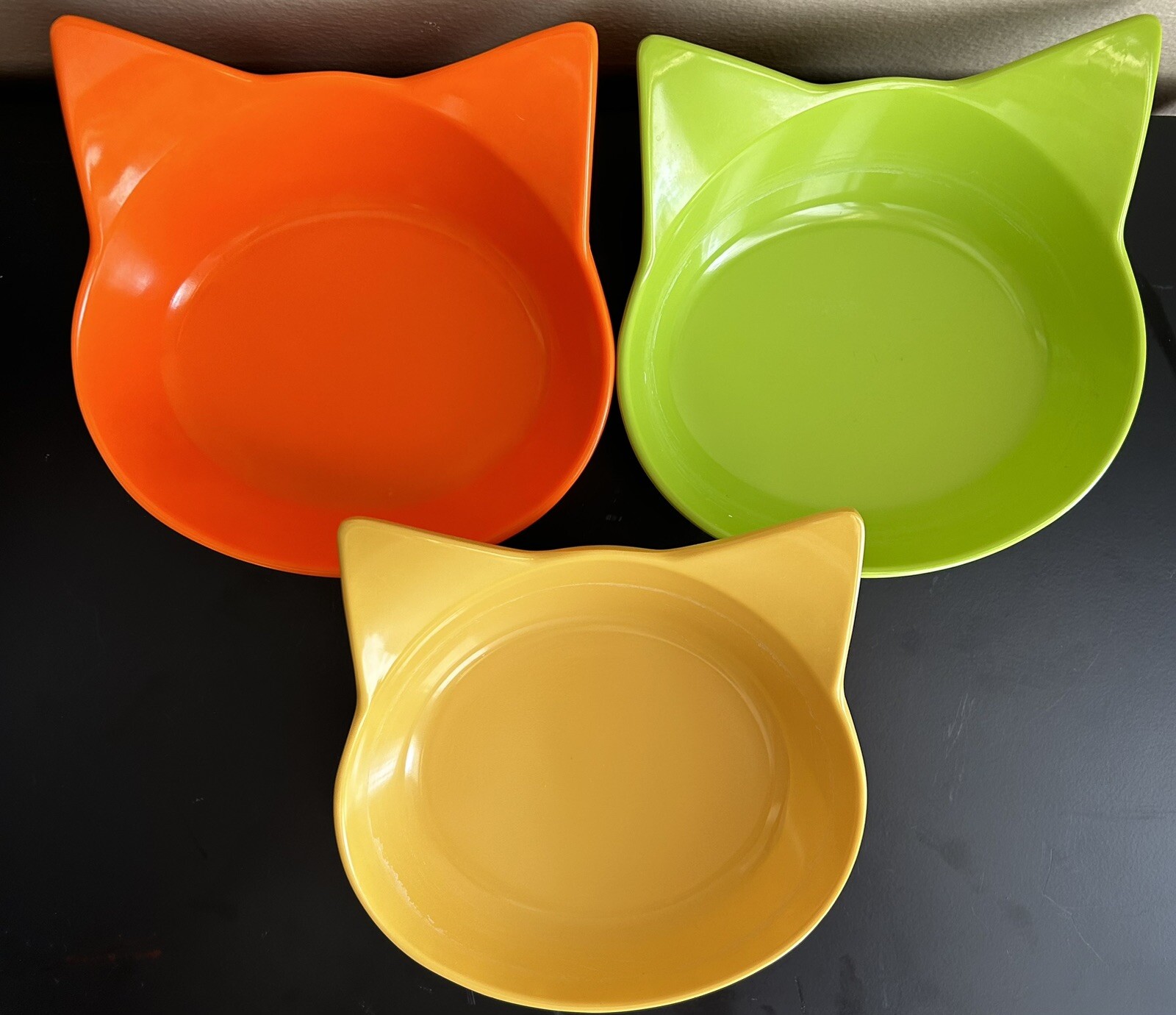 Halloween Kitty Cat Dishes Melamine - Set of 3 Orange Green Yellow
