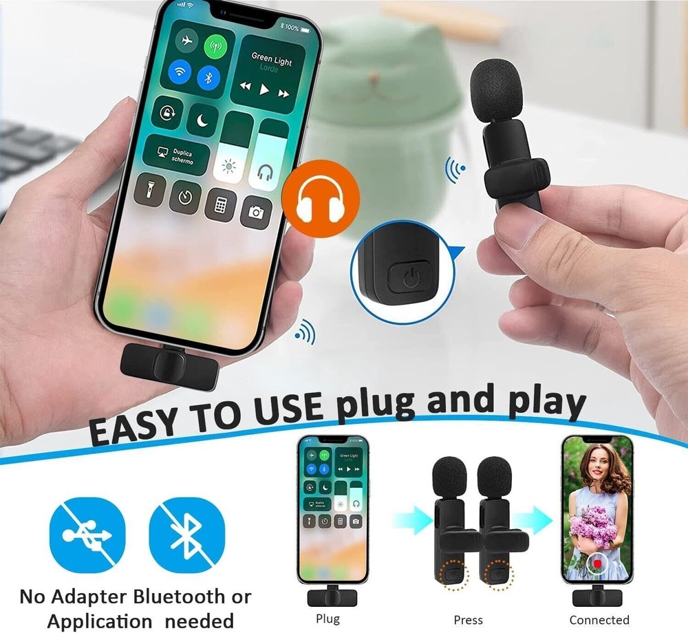 Professional Wireless Lavalier Lapel Microphone for iPhone/iPad/Android Podcast