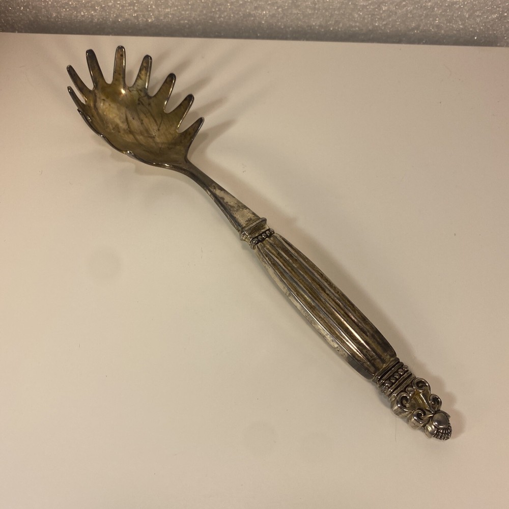 Silver Pasta Vegetable Serving Spoon 11" Long Art Deco Design Pretty Godinger