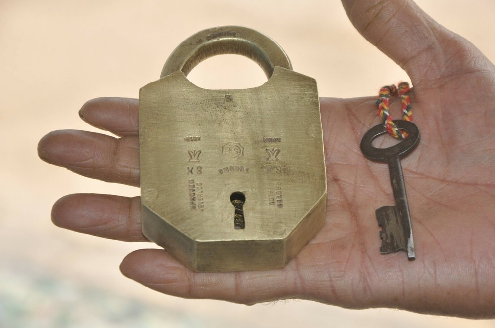 Vintage Brass Unique Shape Fine Quality Crown Mark Handcrafted Padlock