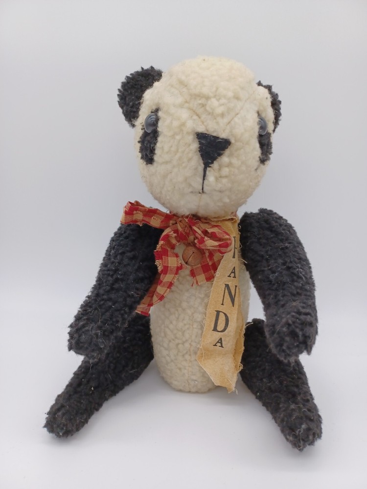~Panda Bear with Plaid Bow and Bell 16"