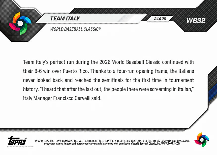 4-Card Bundle 2026 WBC World Baseball Classic MLB Topps NOW Cards 31-34 Presale