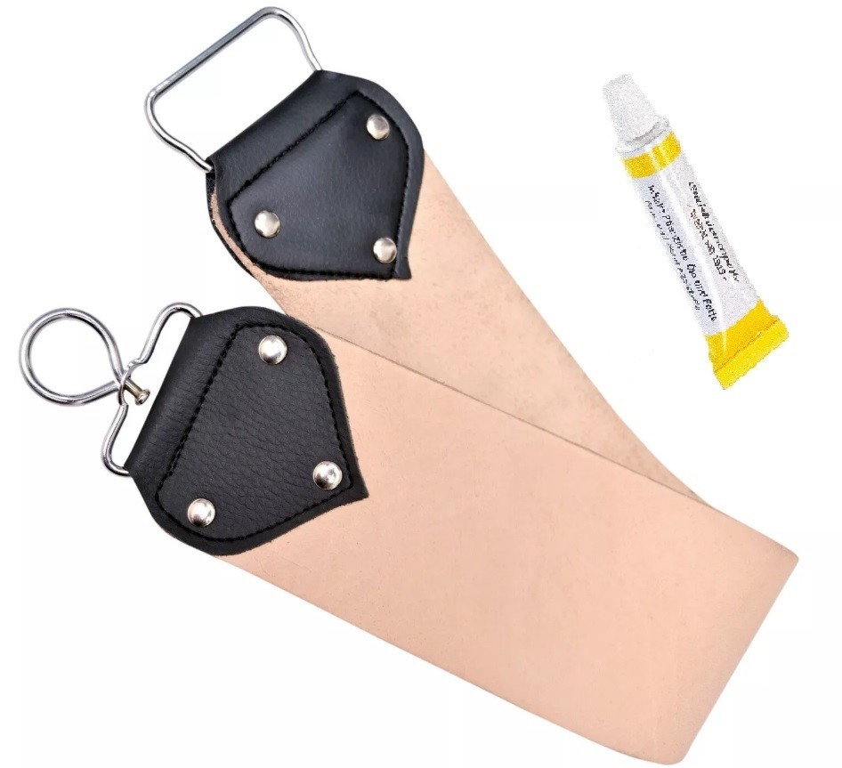 Two Sided Pure Leather Sharpening Honing Strop + Harold Paste Barber Razor Knife