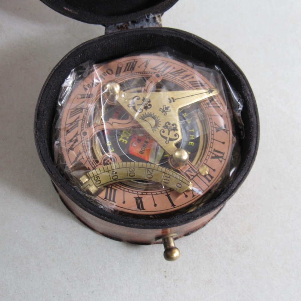 Oaki Way Brass Sundial Compass With Leather Case