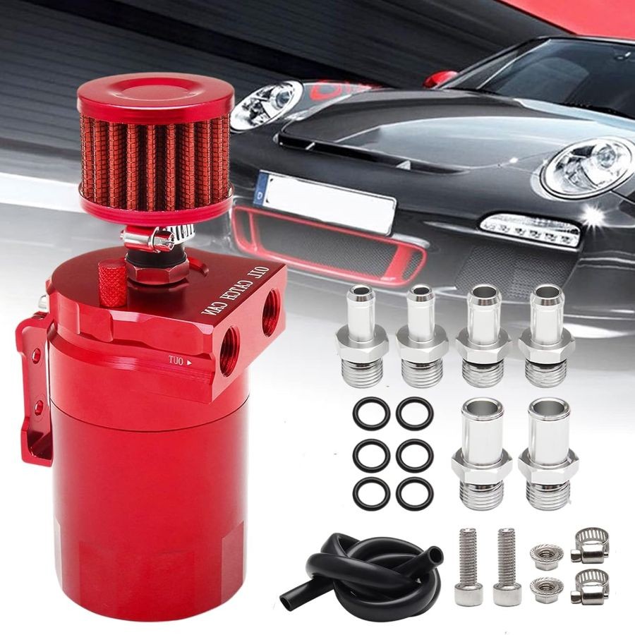 Polish Baffled Reservoir Oil Catch Can Kit with Breather Filter Aluminum Red