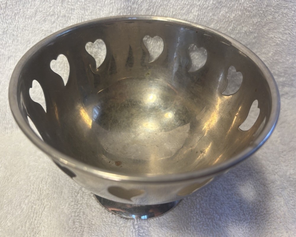 Vintage SILVERPLATED Heart Shape cut out Footed Nut/Candy/Decor Bowl-India