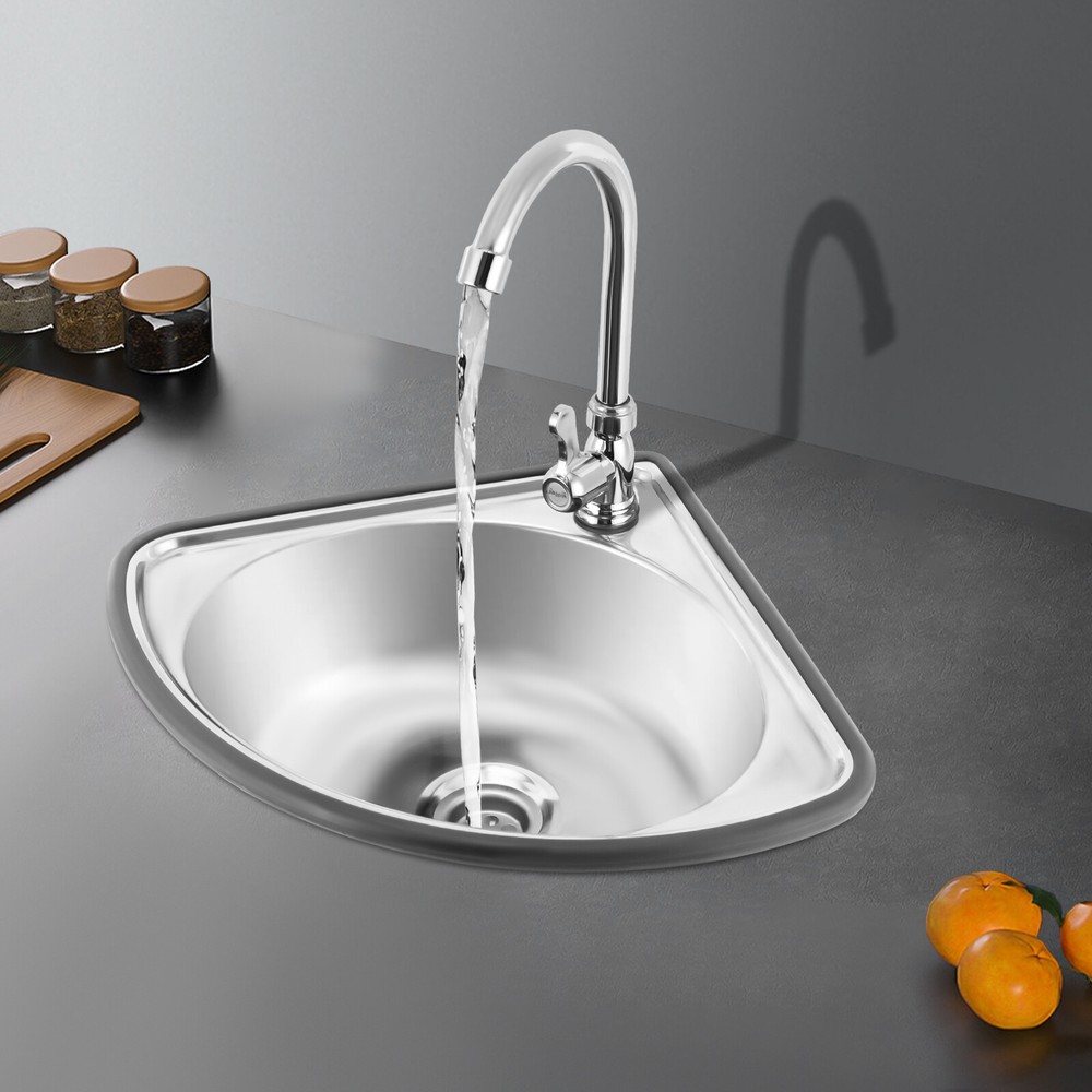 Stainless Triangular Sink w/Faucet & Drain Pipe Bathroom Kitchen Hand Basin Sink