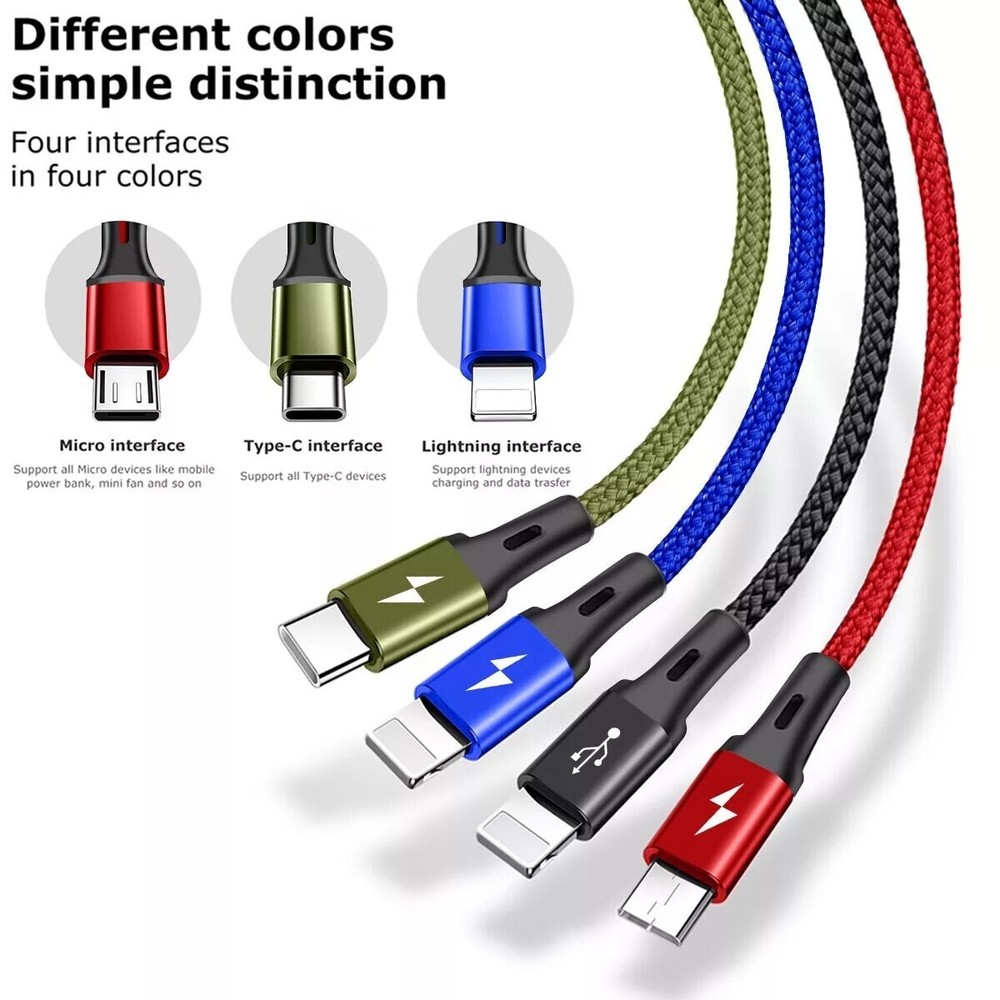 4 in 1 Multi USB Charging Cable Fast Charger Cord For iPhone/Type C/Micro