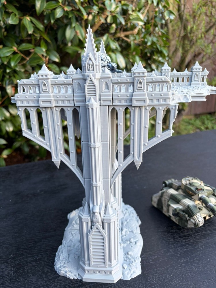 Large Bridge Ruins, Gothic 3D Printed Terrain for Tabletop Wargaming. unpainted