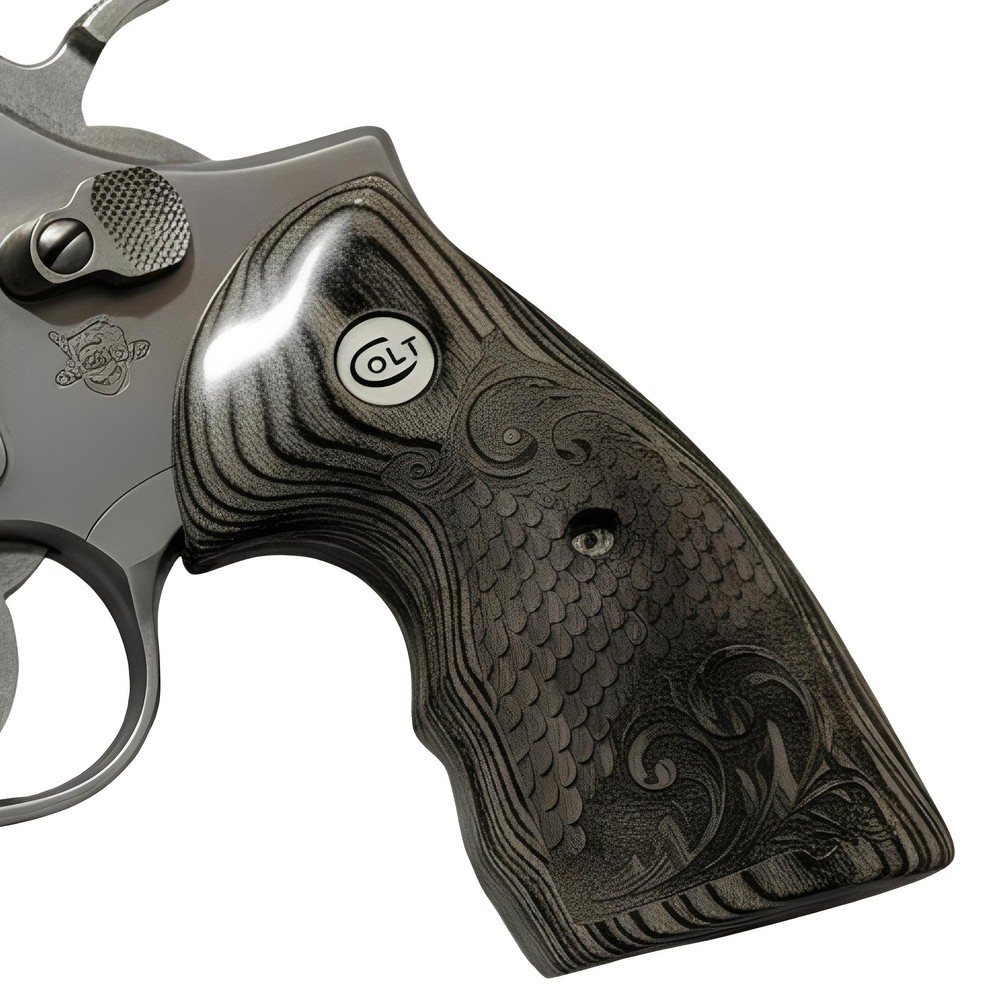 Colt Python Grips Black Rosewood Scroll & Scales White Colt Medallion