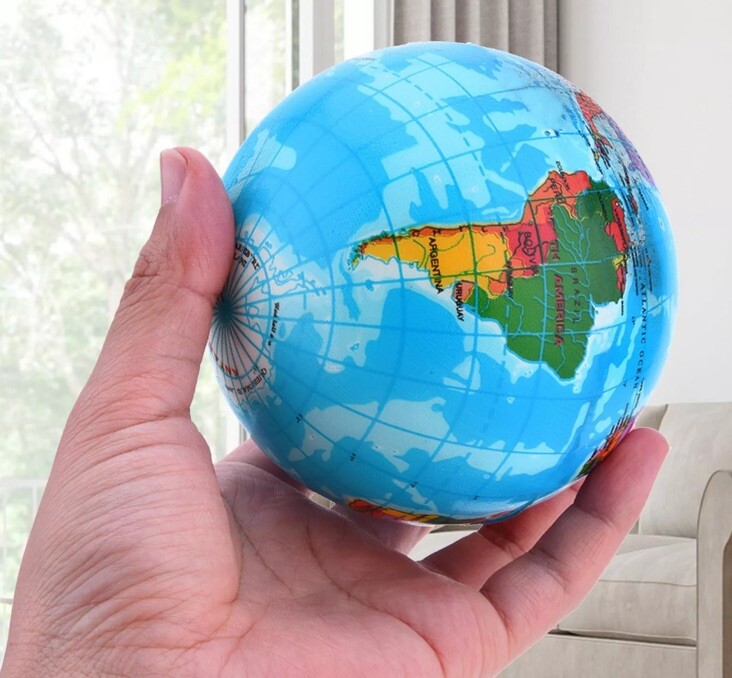 World Map Earth Globe Squeeze Ball Hand Wrist Exercise Stress Relief