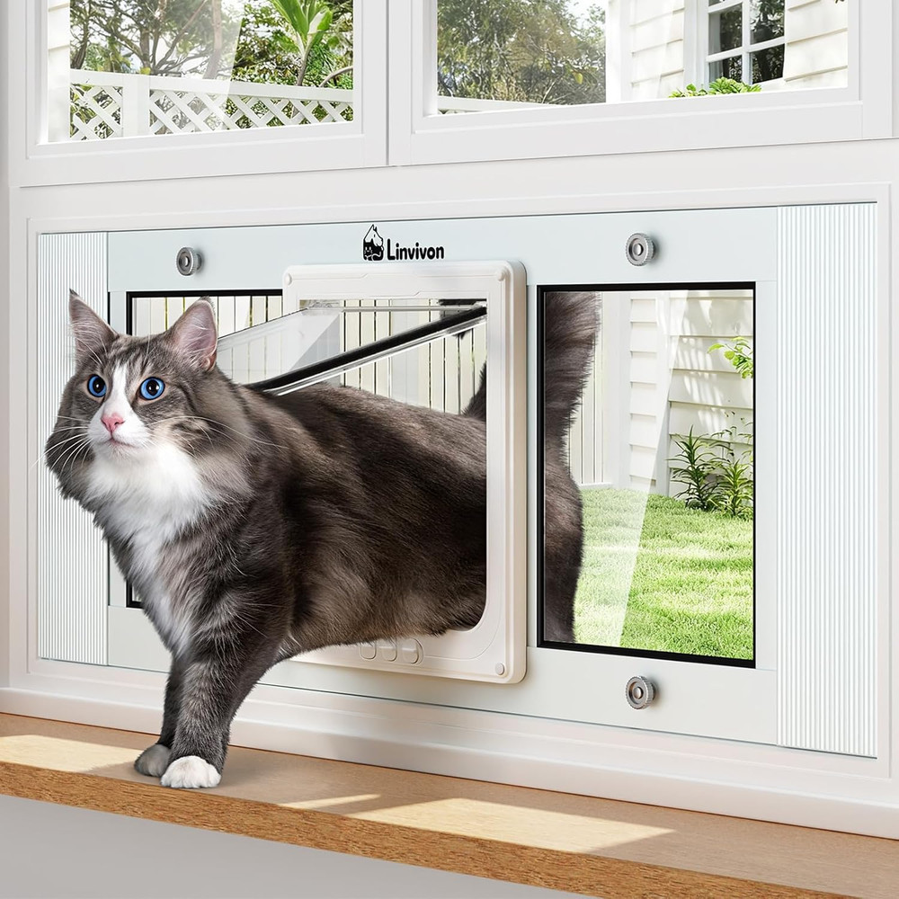 Cat Door for Window, Quick Installation Adjustable Width of 31"-36", Cat Window