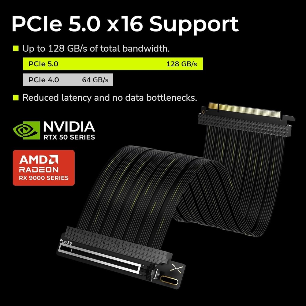 TRYX String PCIE 5.0 x 16 Riser Cable 128GB/s Vertical GPU 200mm Black