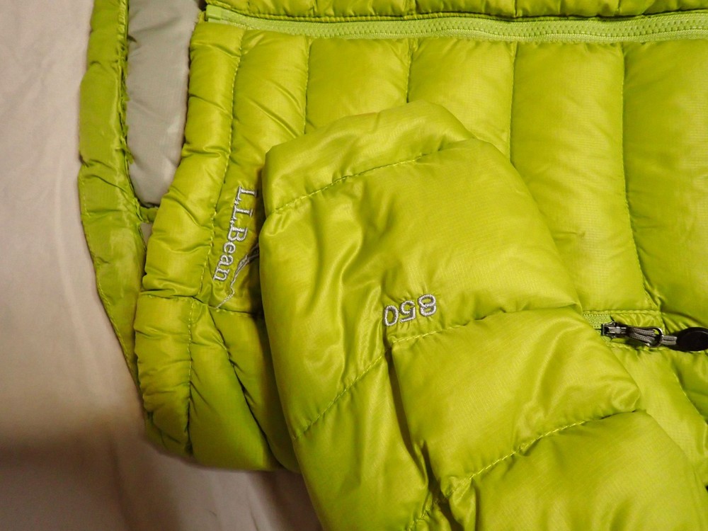 L.L. Bean Jacket S 850 Fill Down Lightweight Packable Puffer Chartreuse Green
