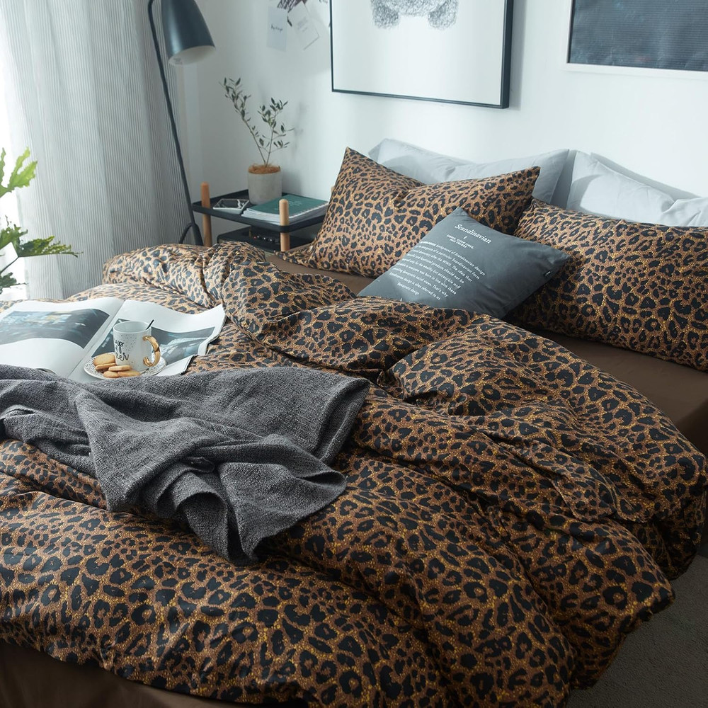 Leopard Print Comforter Set Full Size Animal Cheetah Printed Comforter Set 3 Pie