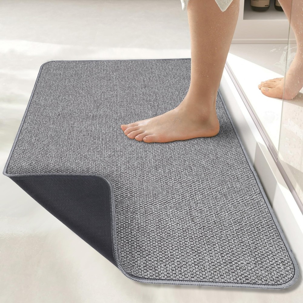 Bath Mat,Ultra Thin Bathroom Rugs,Rubber 1'5" x 2'3" (Rectangular), Grey