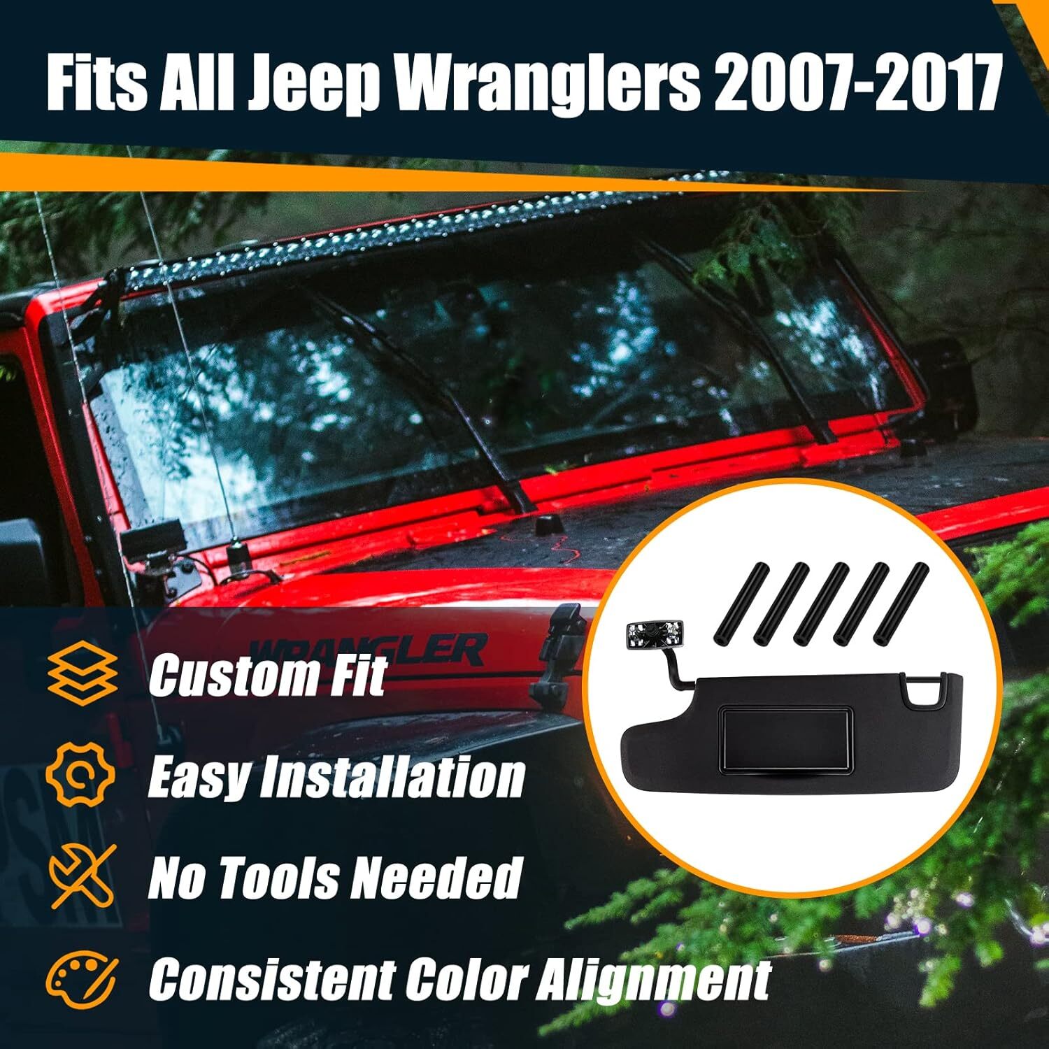 2pcs Black Sun Visor Repair Kit LH & RH Sun Visor For 07-17 Jeep Wrangler JK JKU