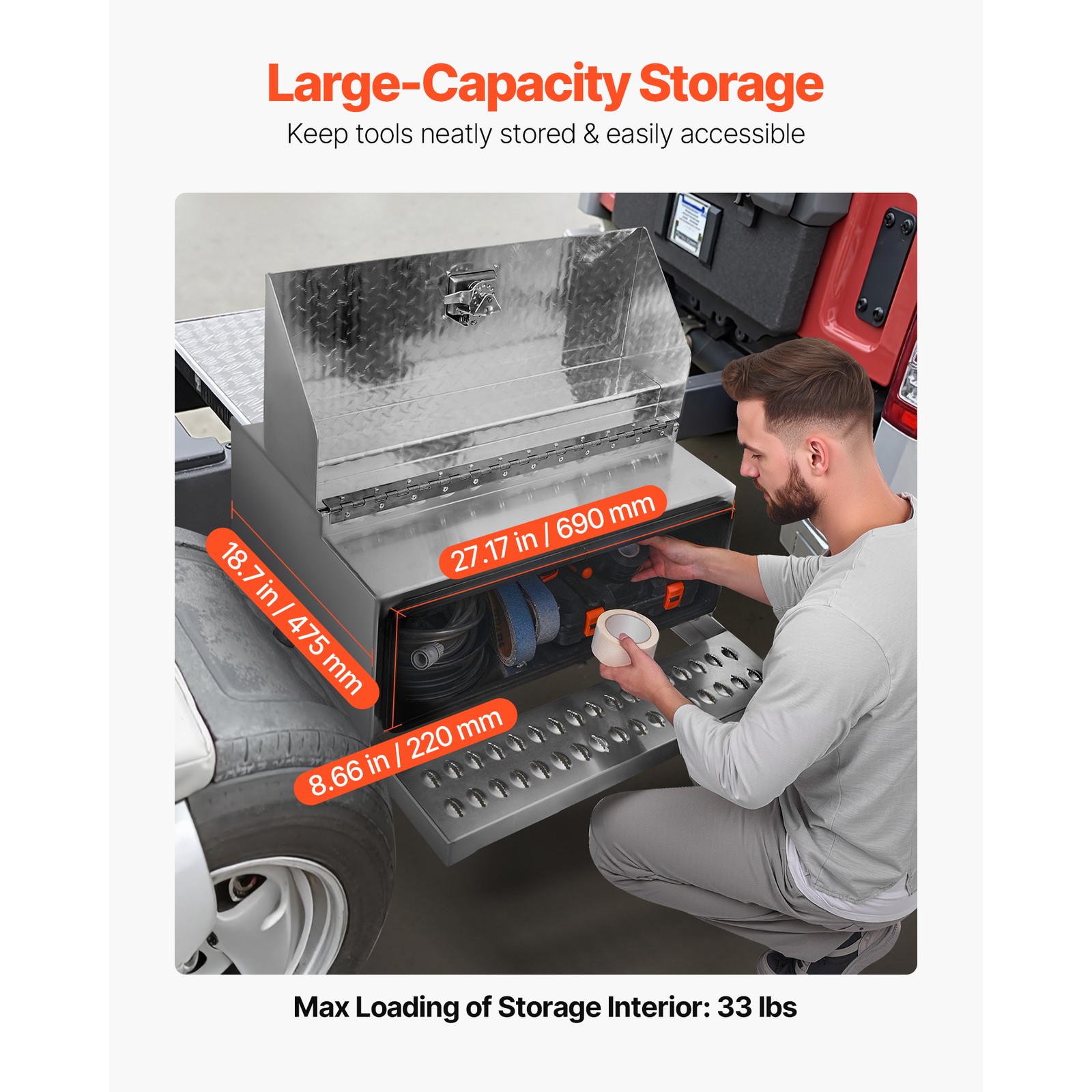 Uimoso Semi-Truck Aluminum Step Tool Box 30" x 29.5" x 15.8" for Heavy-Duty Use