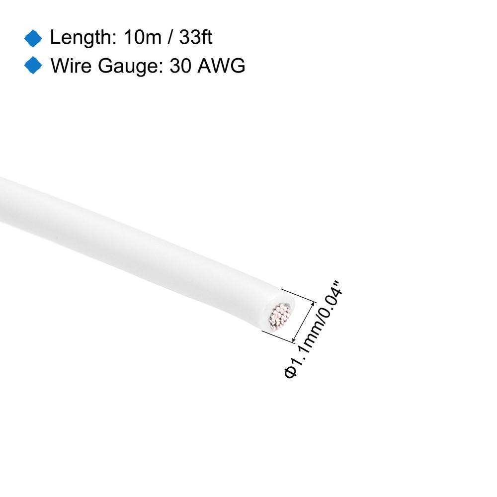 30AWG Stranded Wire PVC Hookup 10M/33ft White, Electrical Wire UL1007 Spool