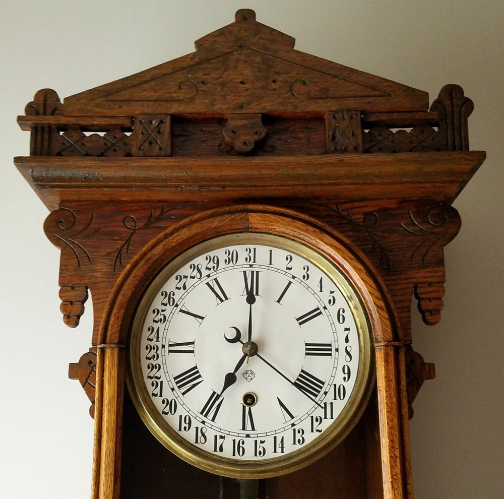 Antique Ansonia "Eclipse" Calendar Wall Clock 8-Day Timepiece, Key-wind