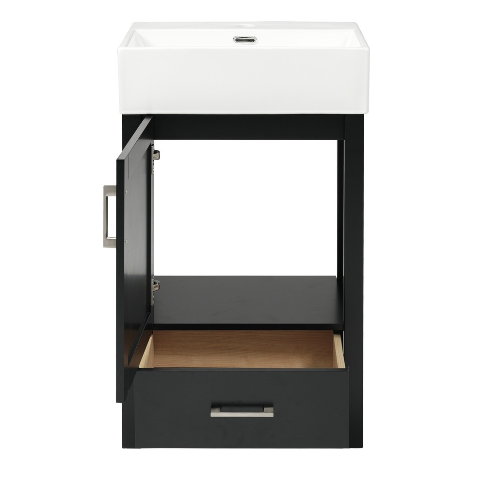 Black Modern Bathroom Vanity with Ceramic Sink, Solid Wood Frame，Storage Drawer