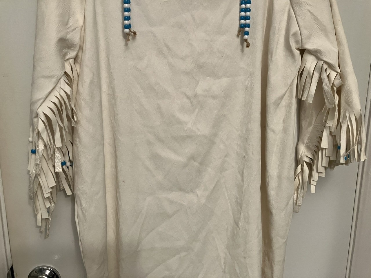 vintage white leather fringe Native American indian dress conchos turquoise bead