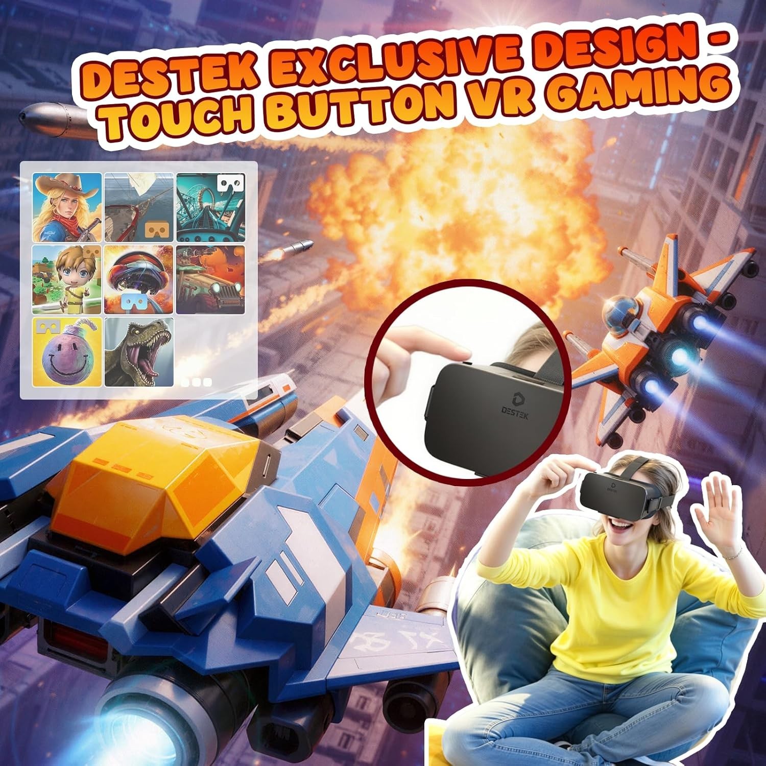 DESTEK V5 VR Headset for Phone with Controller, Anti-Blue light 110° FOV - Black