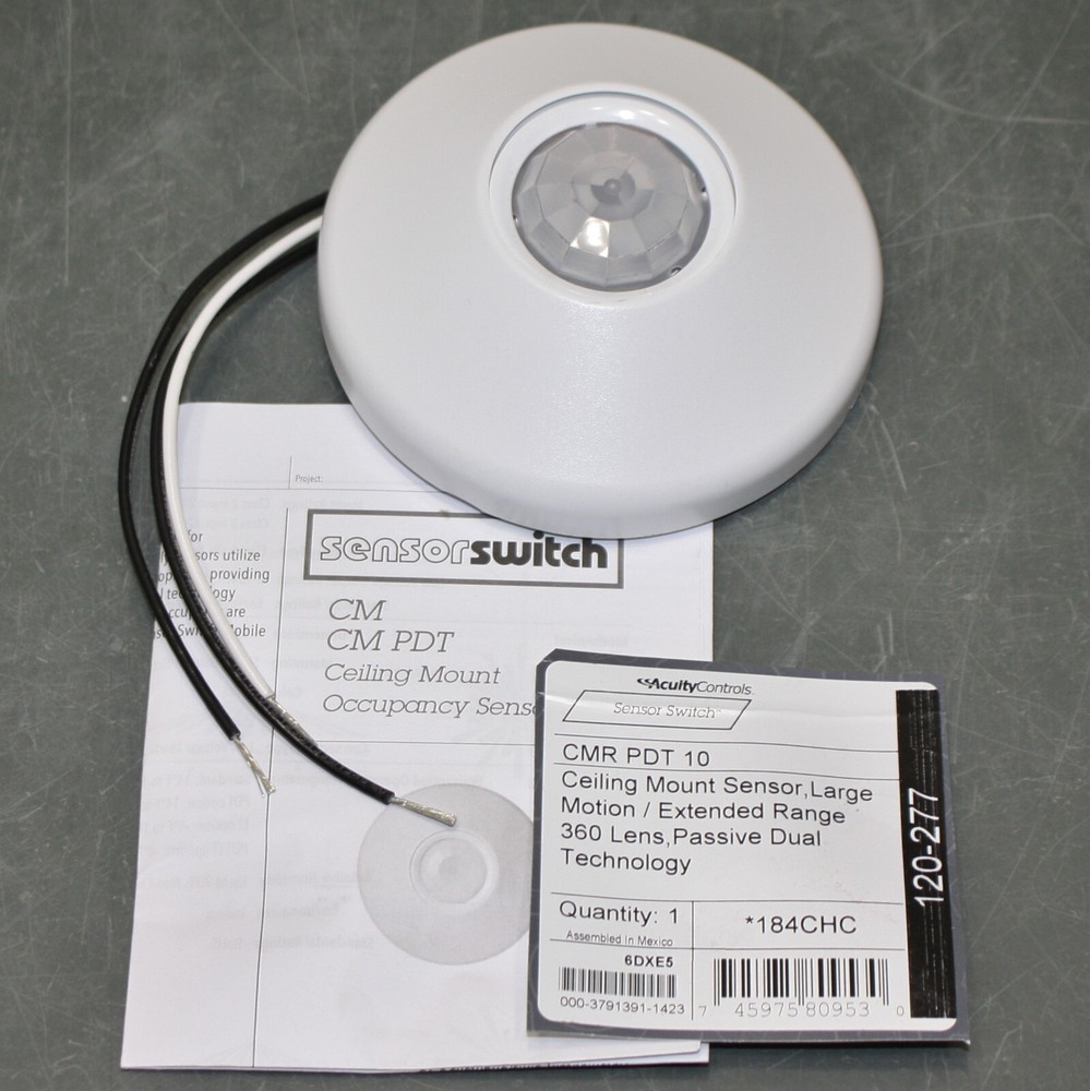 Sensor Switch PIR/MIC Occupancy Sensor CMR PDT 10, 2463sq ft, White, 120/277V AC