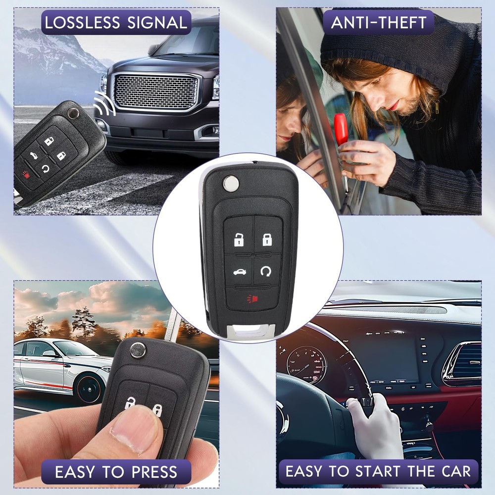 5 Button Keyless Entry Remote Control Flip Key Fob Replacement for Chevy Cruz...