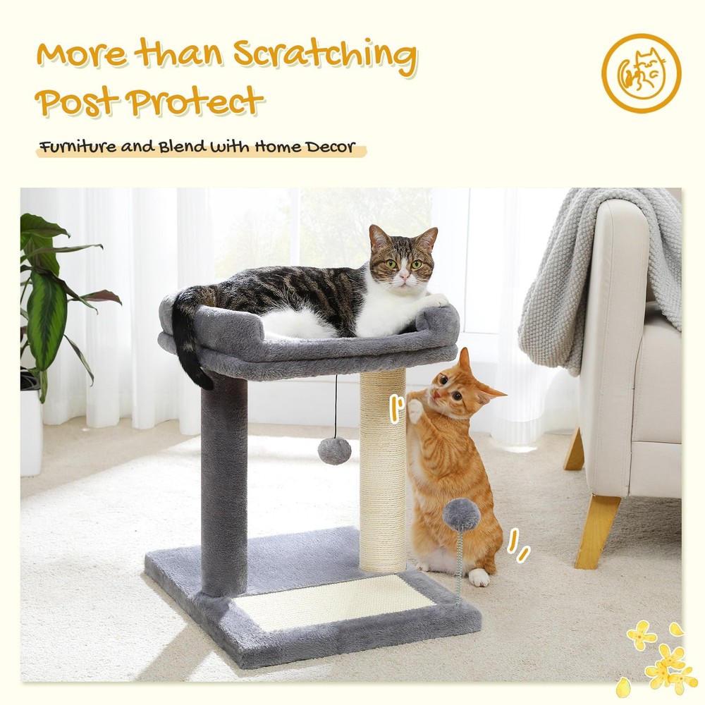 Cat Scratching Post Bed, Small Cat Tree Tower with Cat Scratcher Pad Large To...