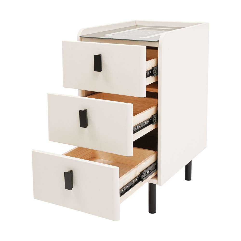 3 Drawers Smart Bedside Table Nightstand With LED Light+Wireless Charging+USB