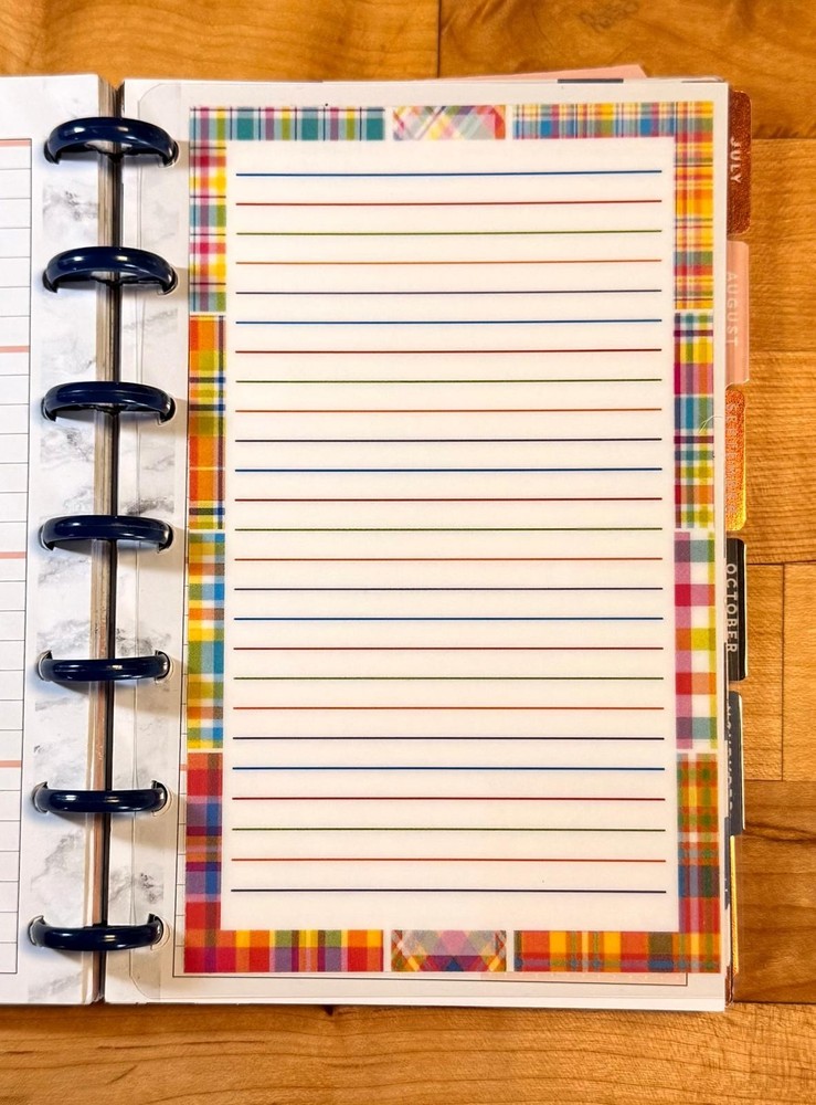 Lined Notes Lists Dashboard Insert for use with Mini Happy Planner~