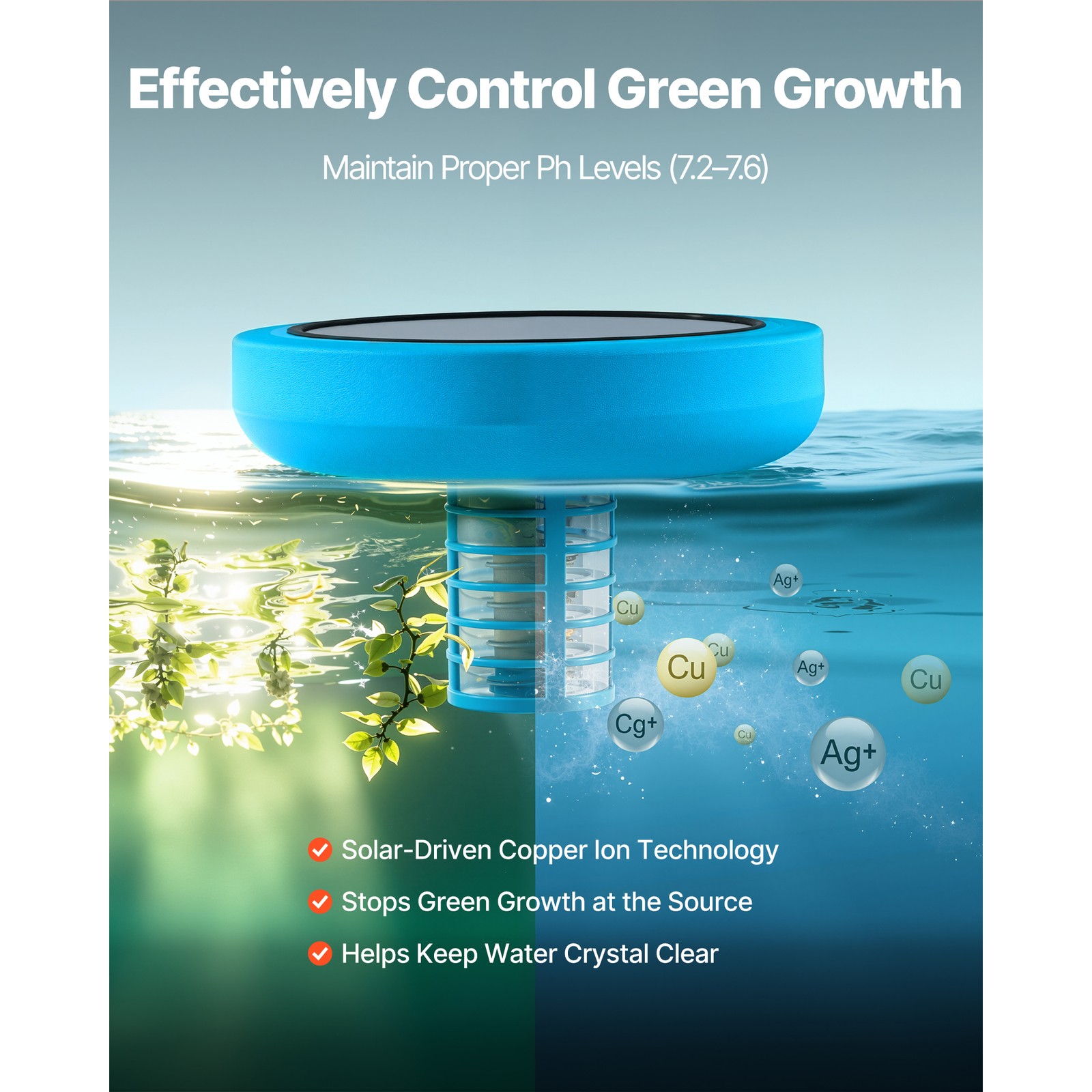 Uimoso Solar Pool Ionizer with Copper Core for Pools Up to 35,000 Gallons