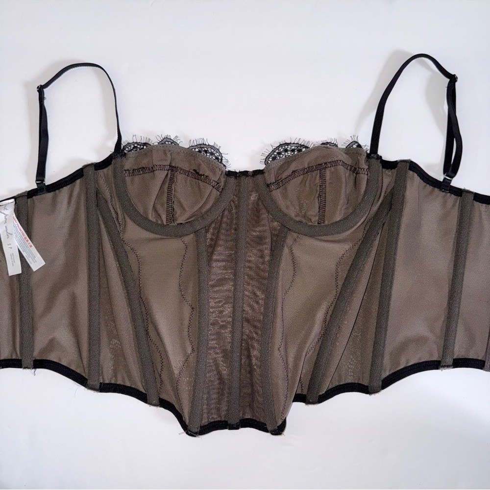 Out From Under Lace Corset Bustier Top Sheer Boned Lingerie Womens Small Black