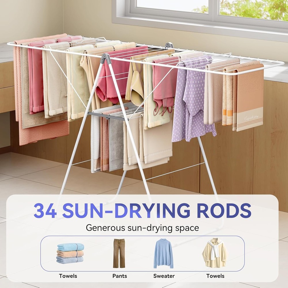 Clothes Drying Rack Foldable Oversized Drying Rack Clothing W/ U-Shaped Foot