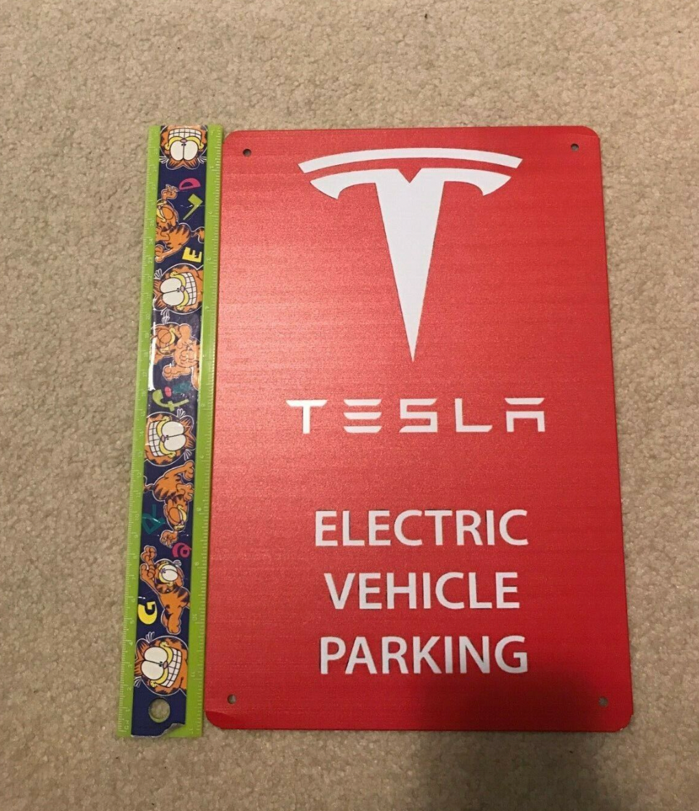 NEW Tesla Logo Cybertruck Parking Sign EV Electric 8"x12" Metal Charging Garage