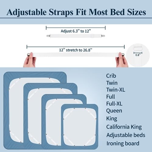 Bed Sheet Straps, Adjustable Elastic Fitted Sheet Corner White 4pcs 4pcs-white
