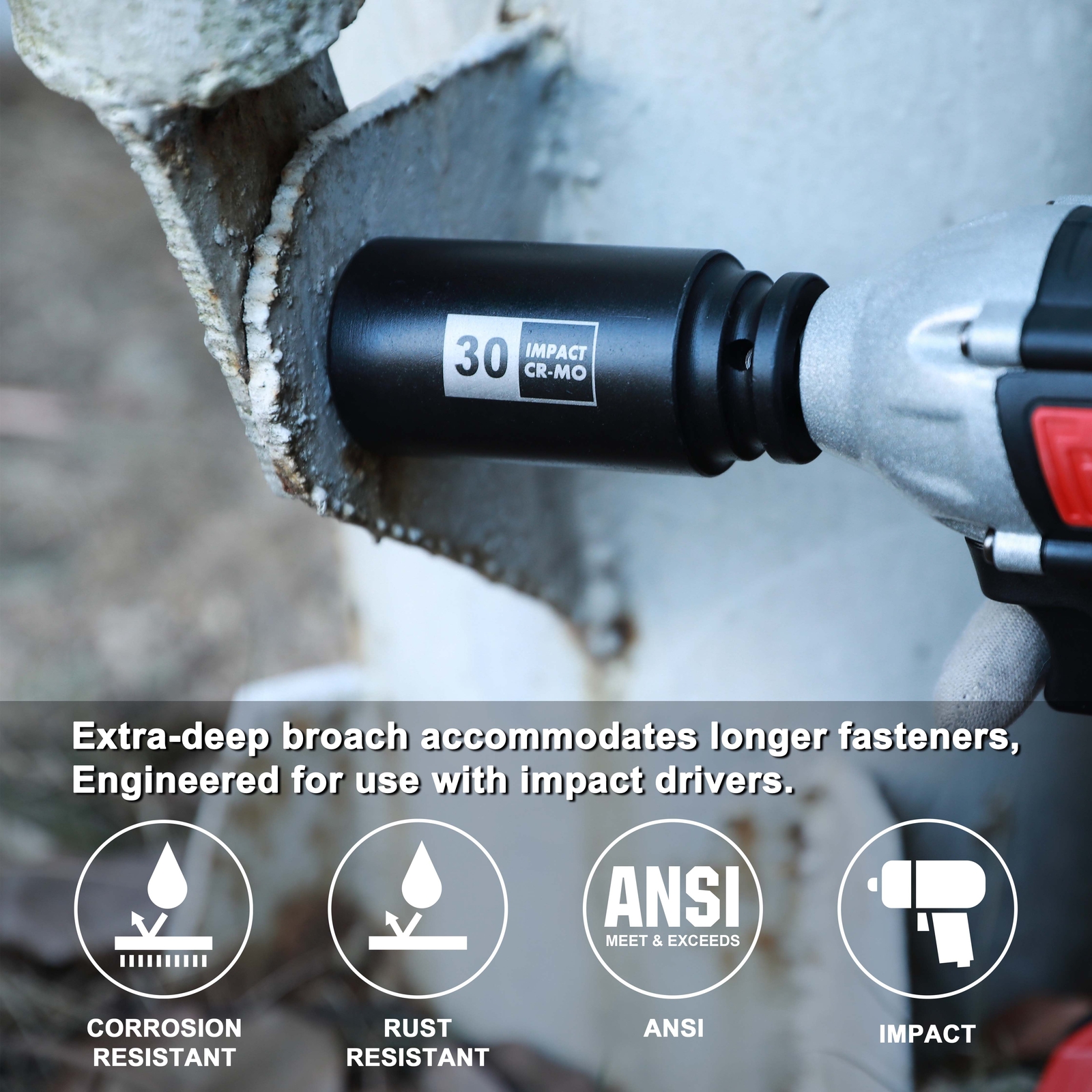 1/2" Drive Deep Spindle Axle Nut Impact Socket Set,12 Point CR-MO, 30,32,34,36mm