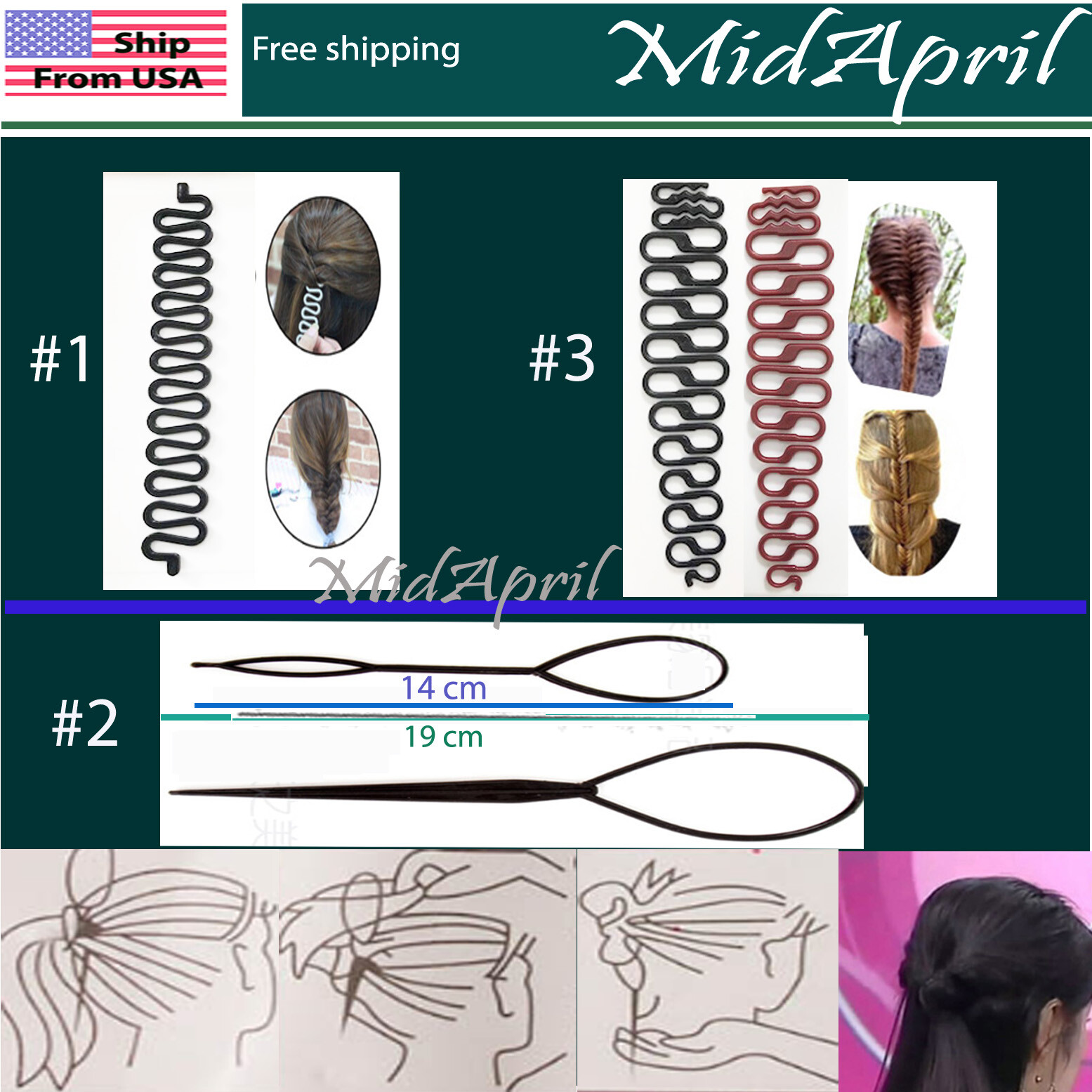 Hair Styling Tools Bun Maker Topsy Tail Hair Braid Donut Comb DIY-Assorted