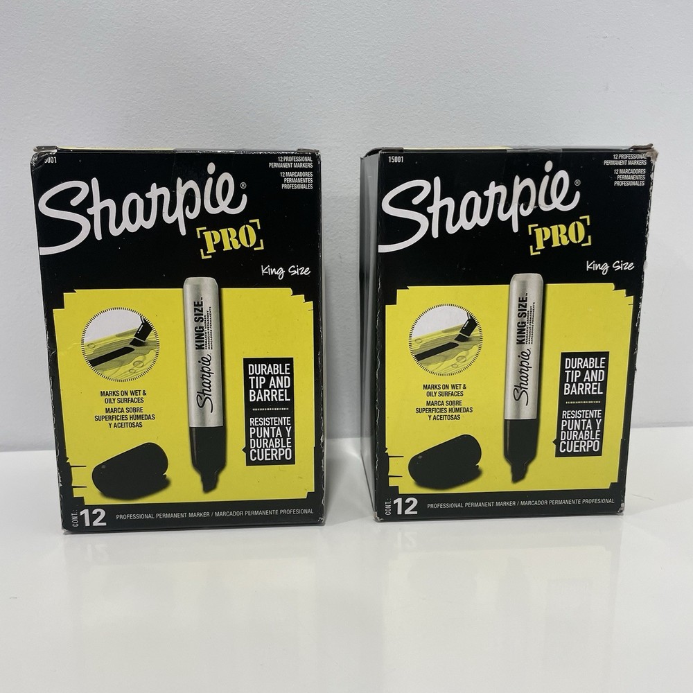 2 Boxes Sharpie PRO Permanent Markers King Size Chisel Black 12 Ct (24 Total)
